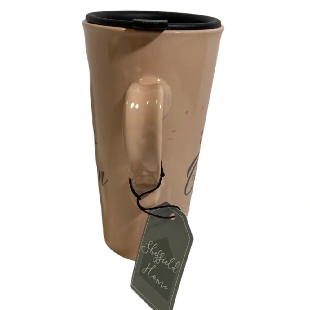Travel Coffee Mug Ceramic Includes Removable Lid Carpool Queen Crown on Side